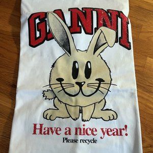 [NWT] Ganni White Bunny Logo Print T-shirt In Bright White